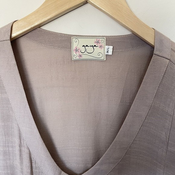 Gaya Silk Cotton Beige Button Down Tunic Asymmetrical Top M/L - Picture 2 of 5